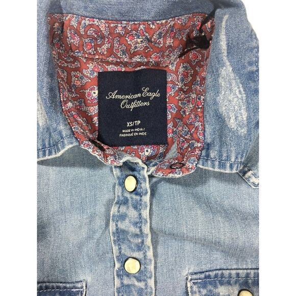 American Eagle Women Denim Button Up Shirt Size XS - Picture 6 of 7
